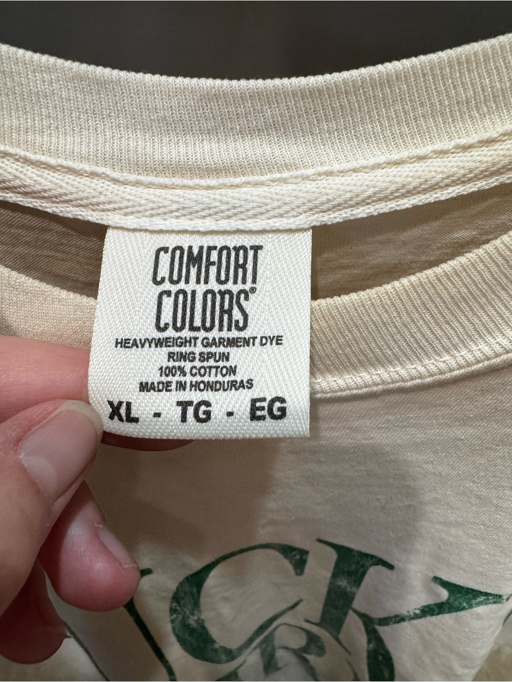 Comfort Colors 'Lucky Girl' Short Sleeve Tee in Cream with Green Print - Picture 3 of 4